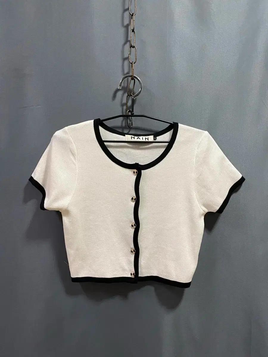[NAIN] 화이트배색 크롭 반팔 니트가디건(55추천)