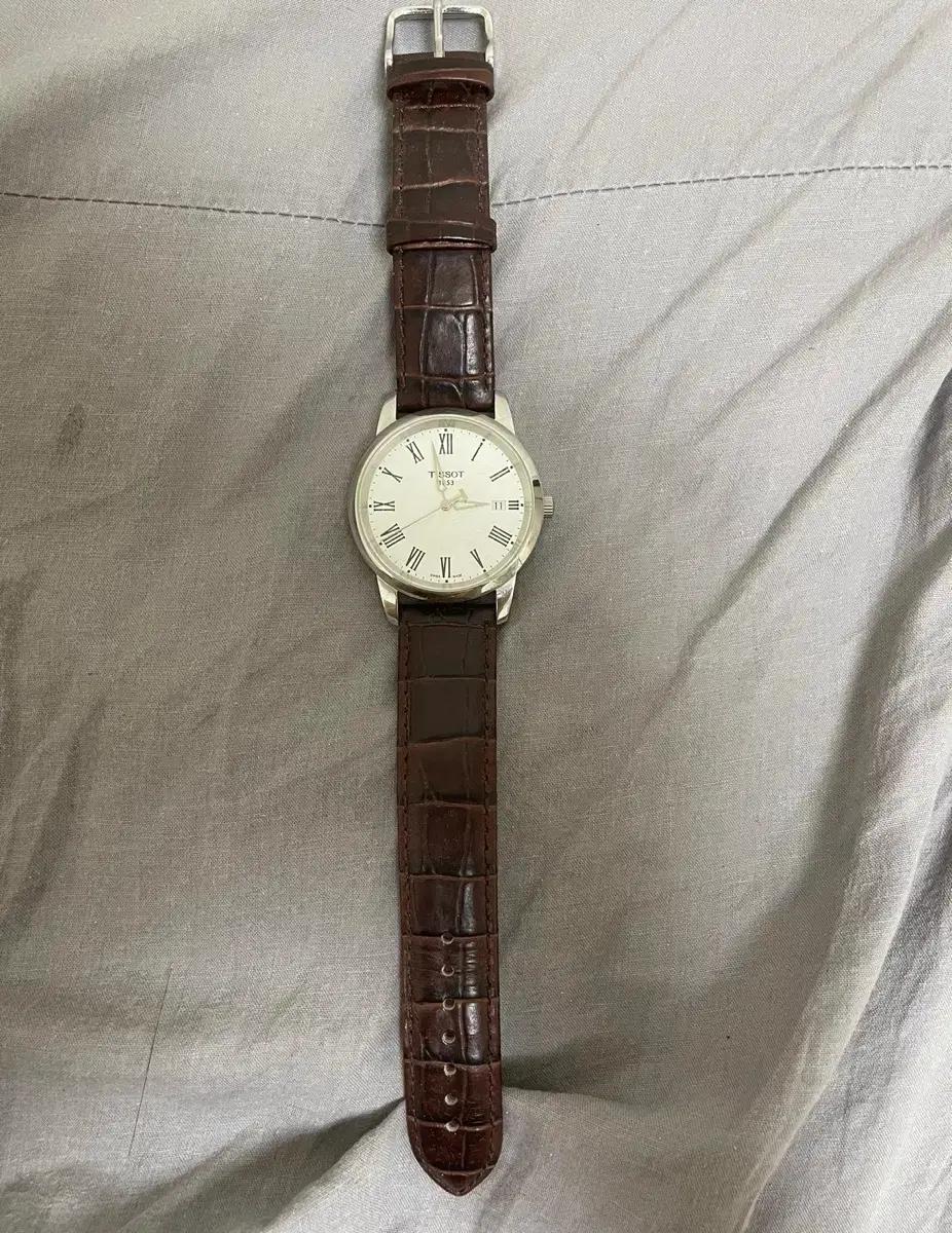 티쏘 TISSOT 갈색 브라운 가죽 레더 날짜표시 아날로그 손목시계