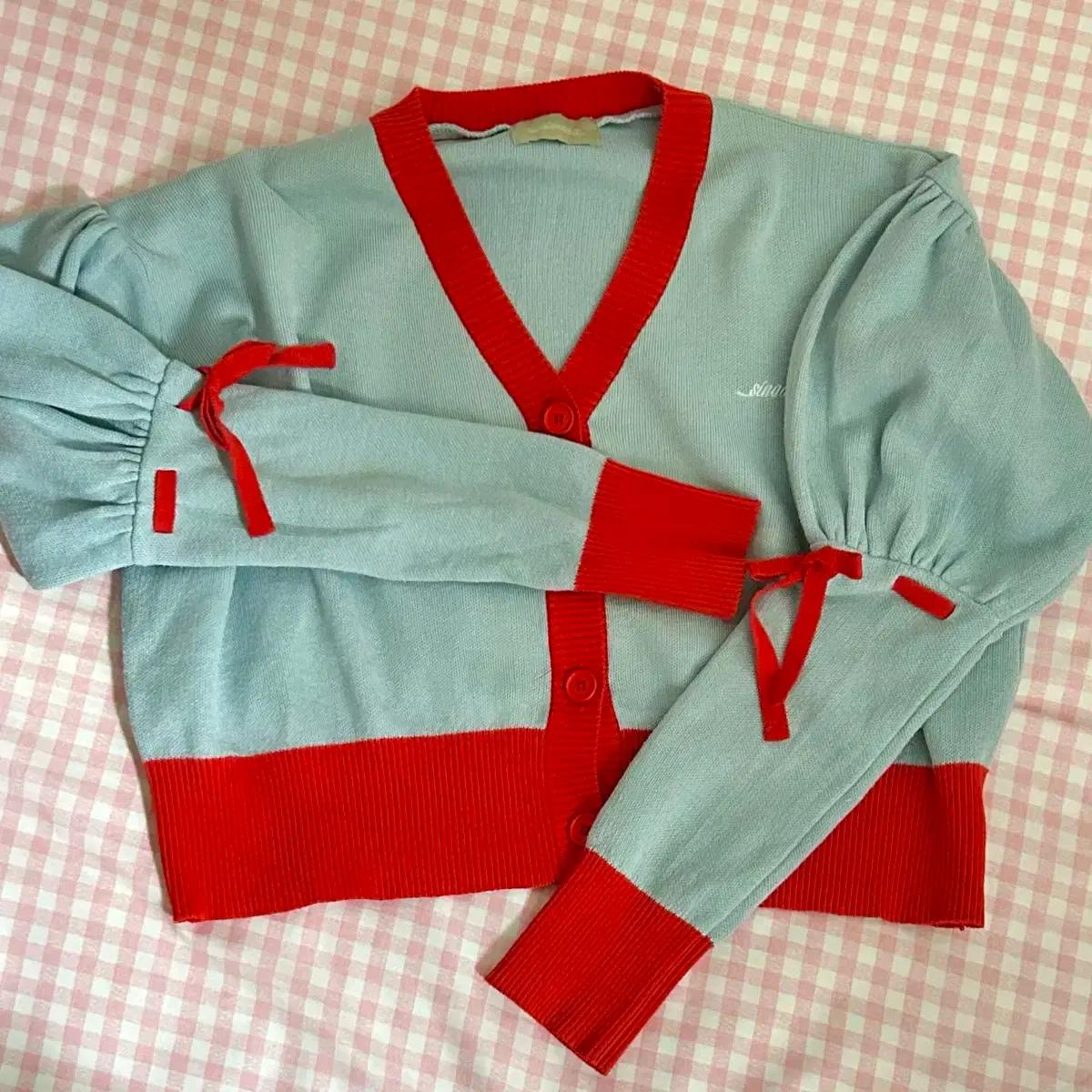 시눈 리본 가디건 블루