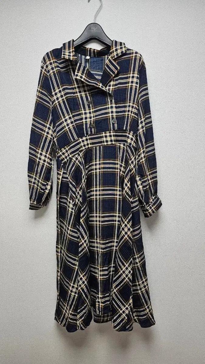 가을 체크 버튼 롱 원피스