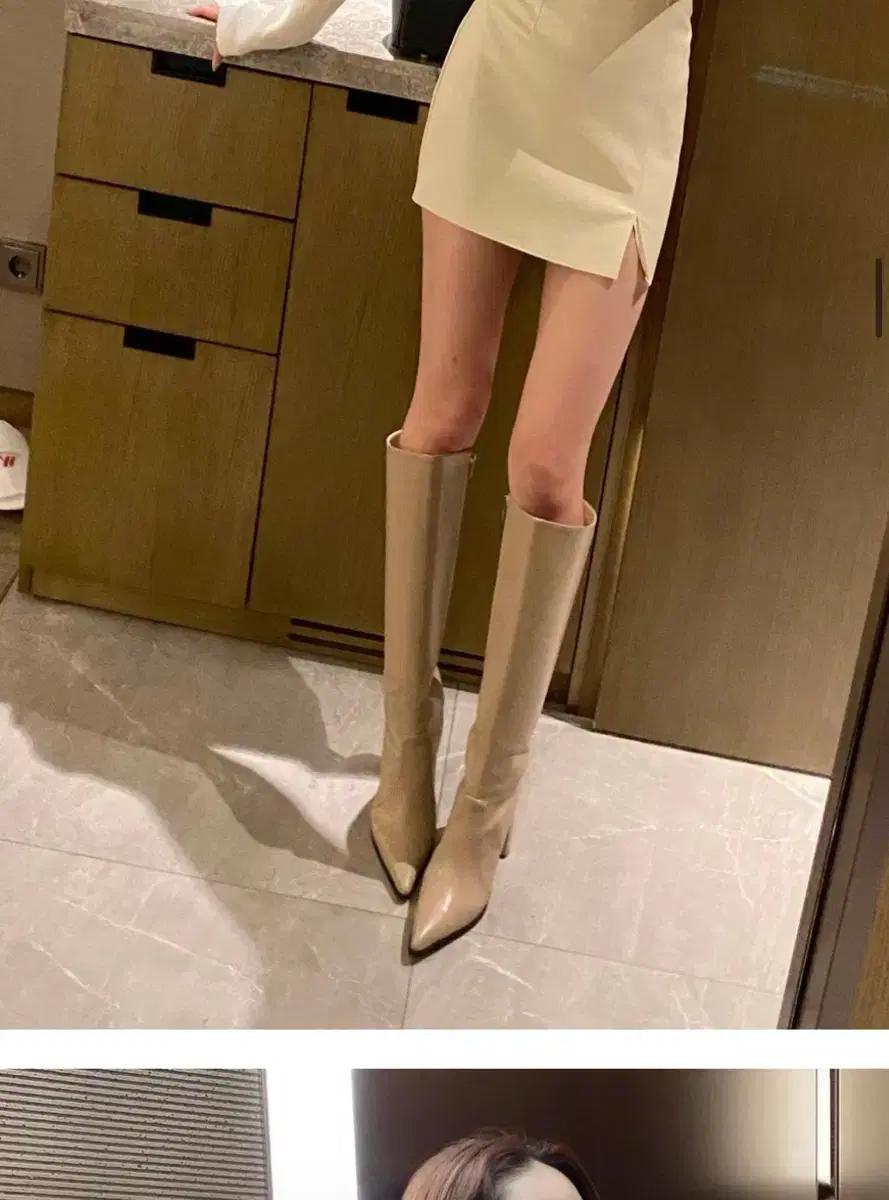 원가5.6) 플립 레더 롱부츠 구두 스틸레토 힐