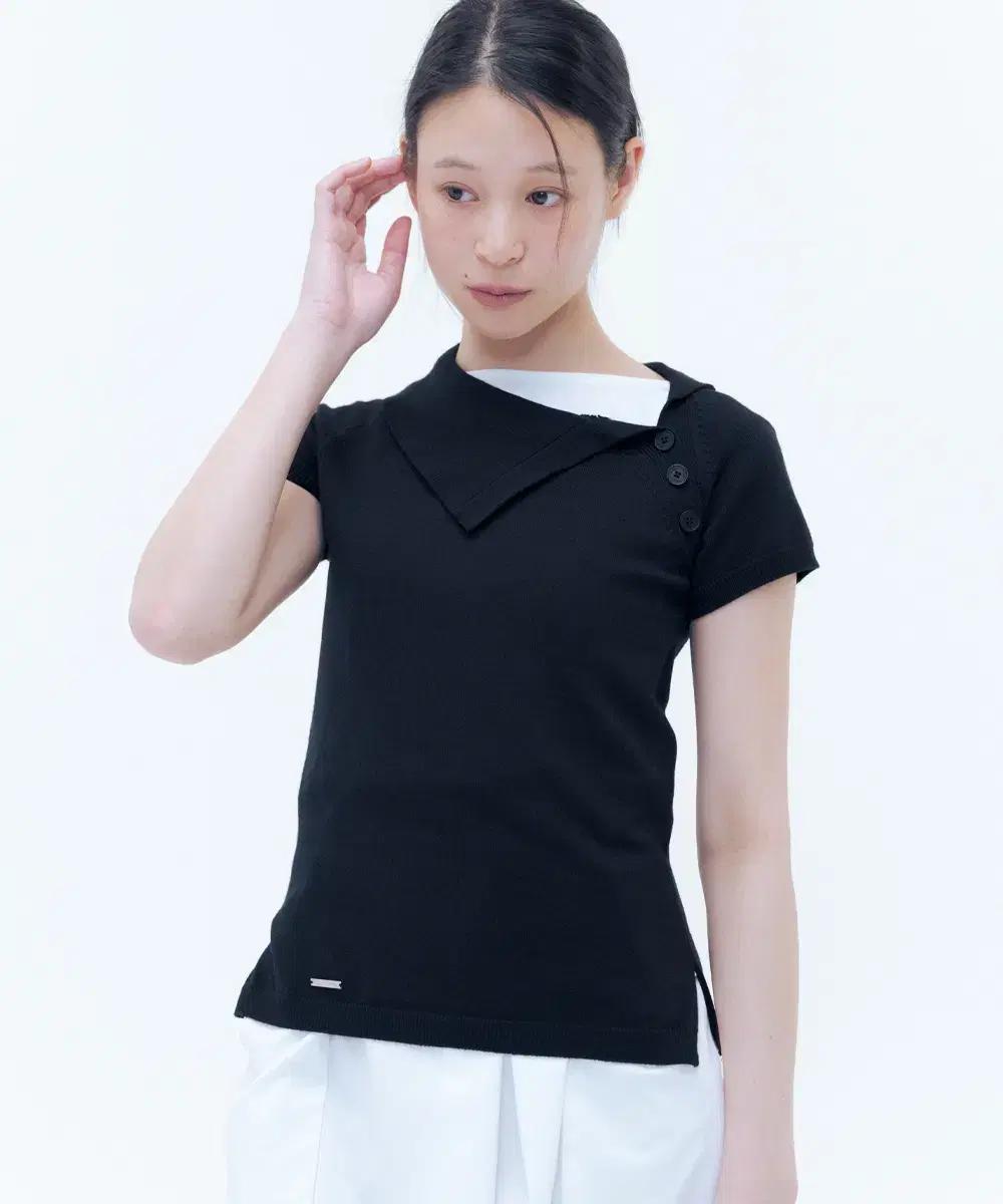 미세키서울 button flip knit top Black