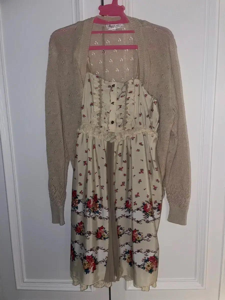 모리걸 빈티지 코디세트 원피스 가디건