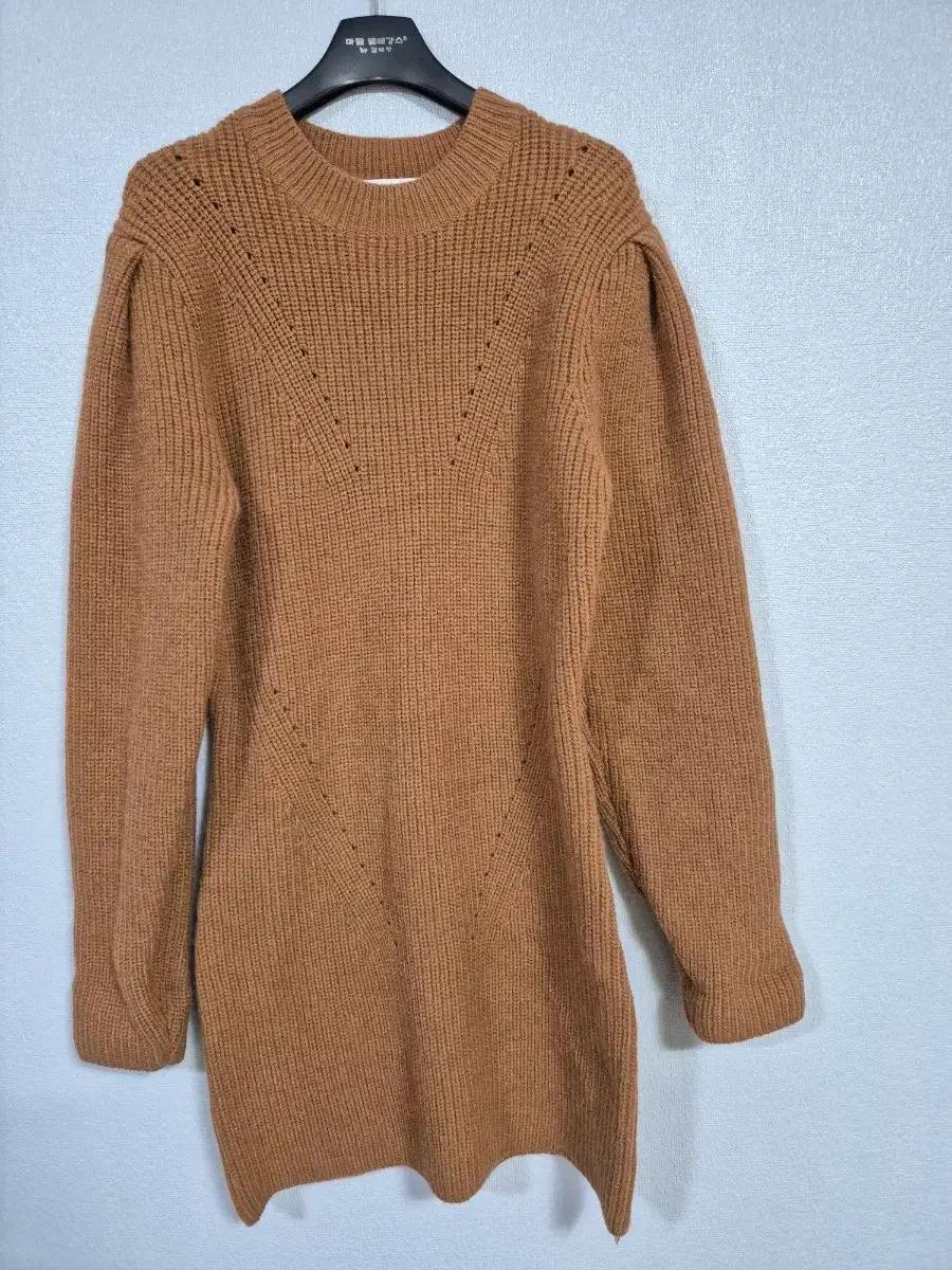 퍼프소매 카멜 미니 니트원피스 55~66