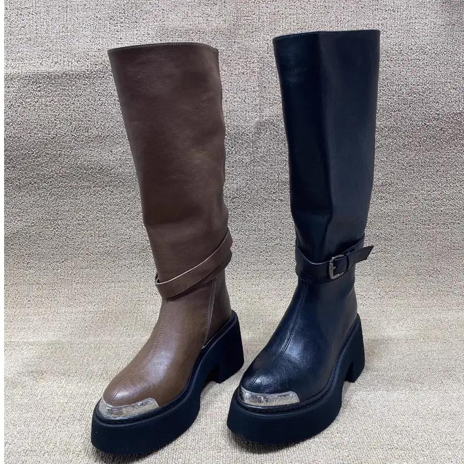 225-245 은장 벨트 통굽 롱부츠 시크 유니크 캐주얼 데일리 키높이