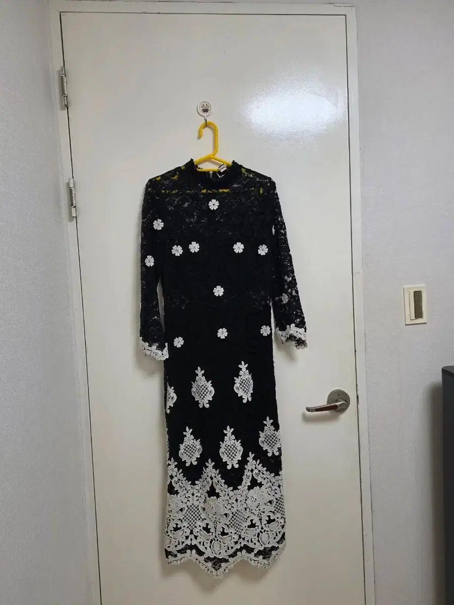 블랙 레이스 플라워 롱 원피스 빈티지