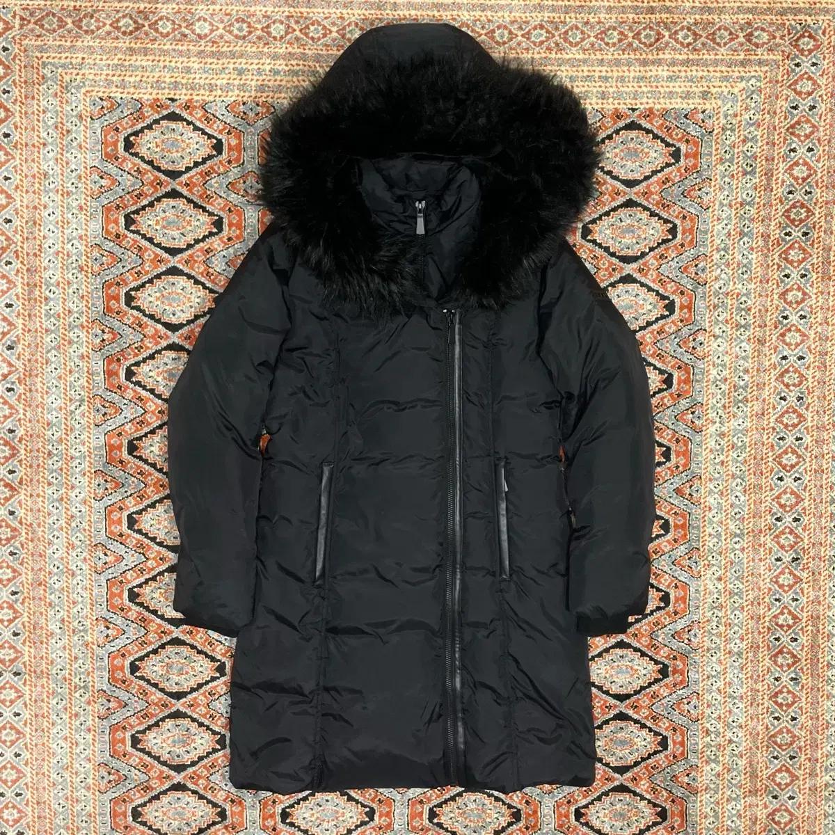 DKNY 블랙 더블지퍼 덕다운 롱패딩 여성XS