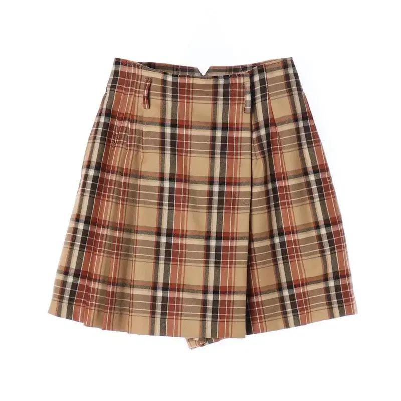 JAPAN (WOMEN - S) 울 큐프라 체크 패턴 스커트 쇼츠