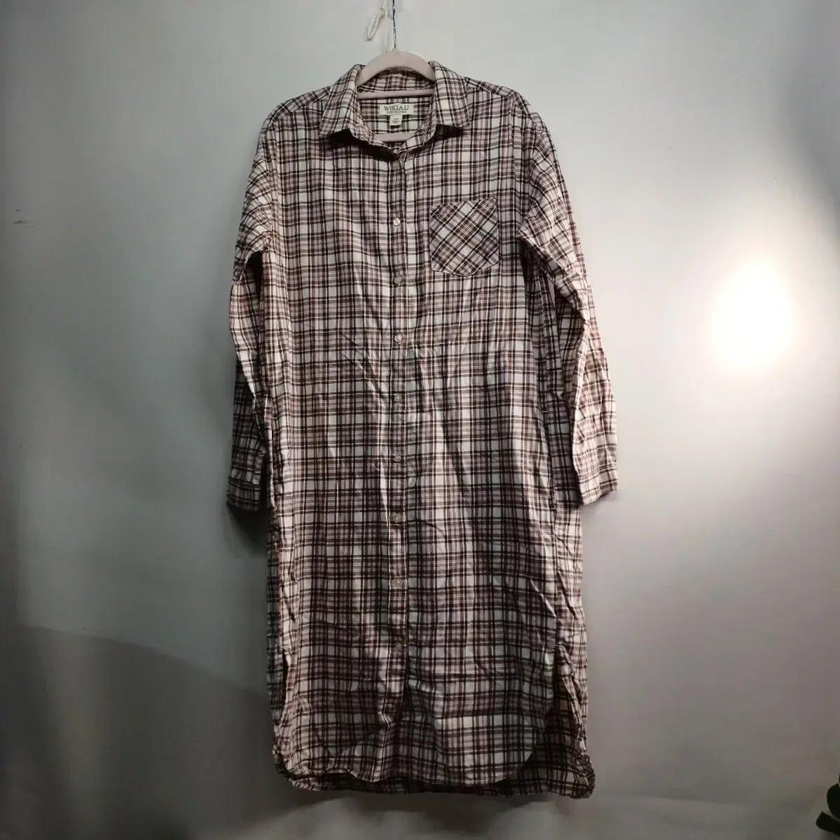 WHO.A.U 체크 롱 셔츠 원피스95사이즈 봄가을 510235