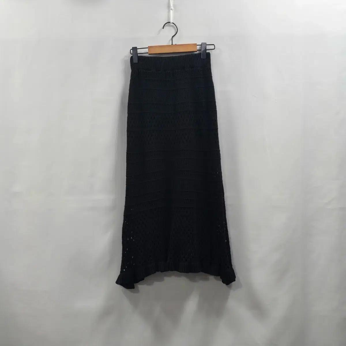 1021 블랙 펀칭 니트 롱스커트 데일리 밴딩 니트 스커트 봄가을