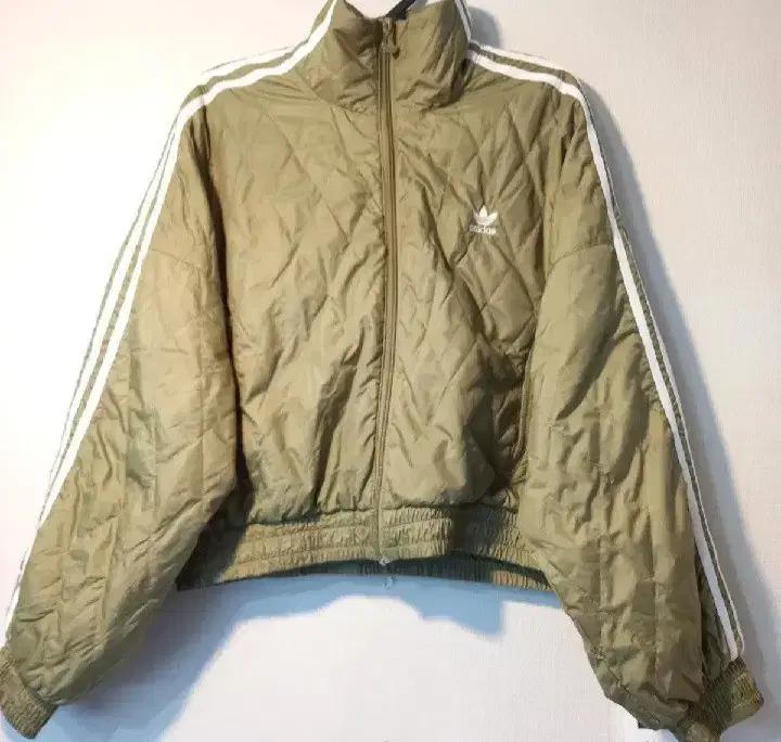아디다스 대장급 카키 크롭 퀄팅 트랙탑 저지 져지집업 90/S