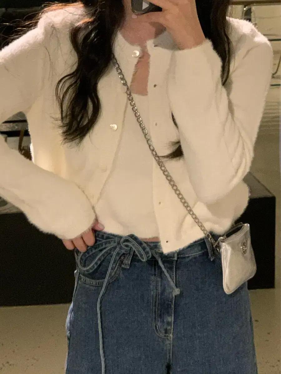 헤어리 니트나시+니트가디건 세트