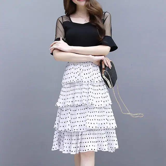 쎄샵 2529 캉캉쉬폰 원피스 화이트땡 55반-1개, 66-1개