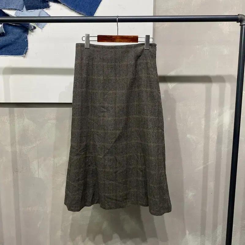 (26인치) 미쏘 여성 캐주얼 모직 체크 롱스커트 치마