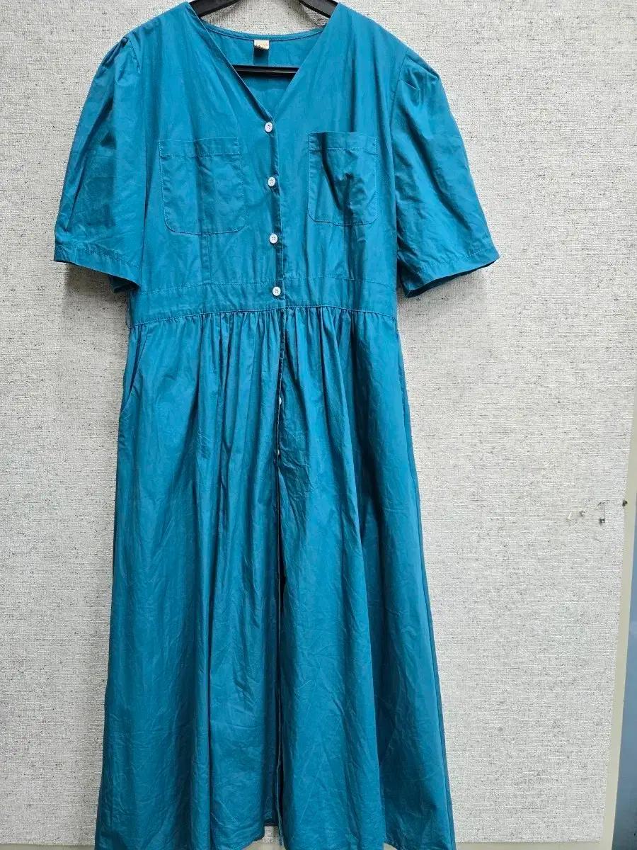 드레스코드 퍼프소매 코튼 셔링원피스  55~66