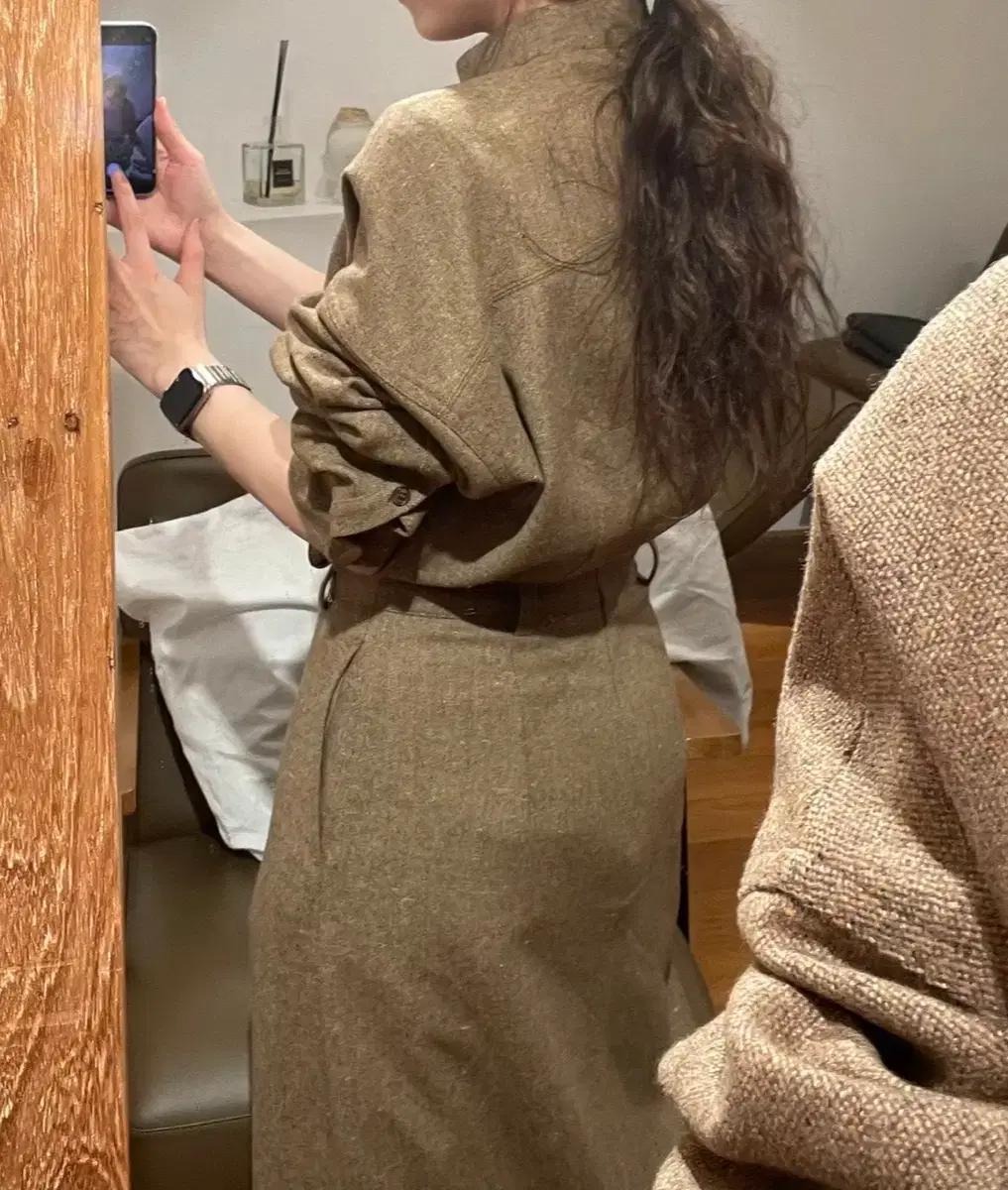 orr 오르 보카시 카키 울원피스 (겨울셔츠형원피스)