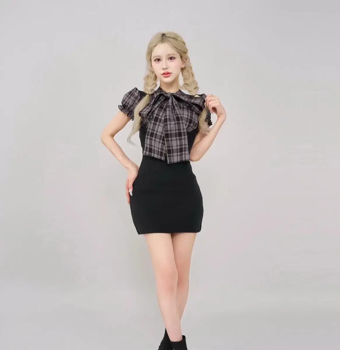 Darich 다리치 레이어드 보타이 니트 미니 원피스