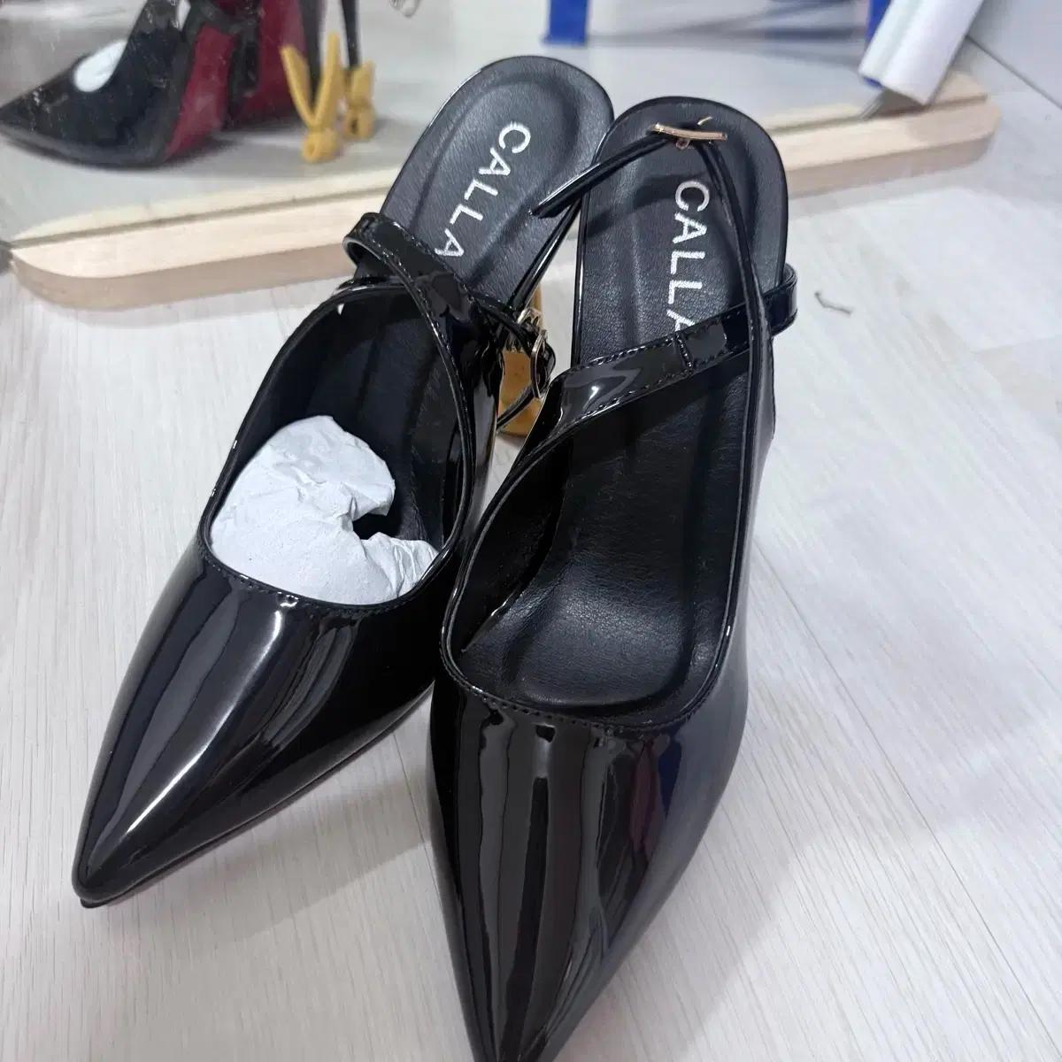 CALLA 여성 블랙 뮬 슬링백 힐 12cm