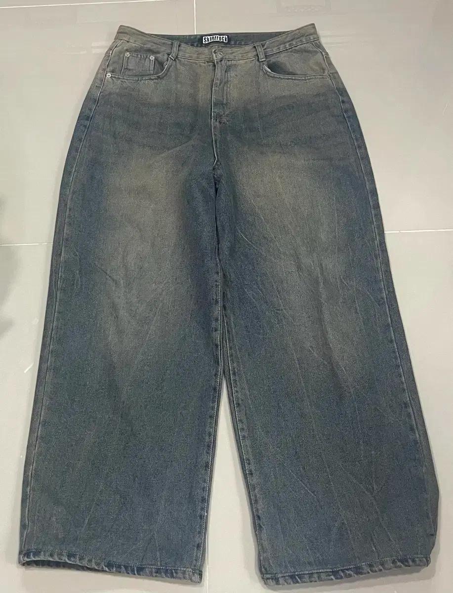스케이터락 Crease Dyeing Denim Wide Pants L