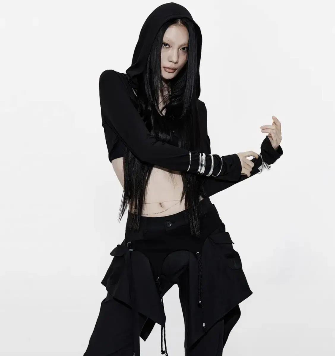 카시코 후드 볼레로 가디건 블랙