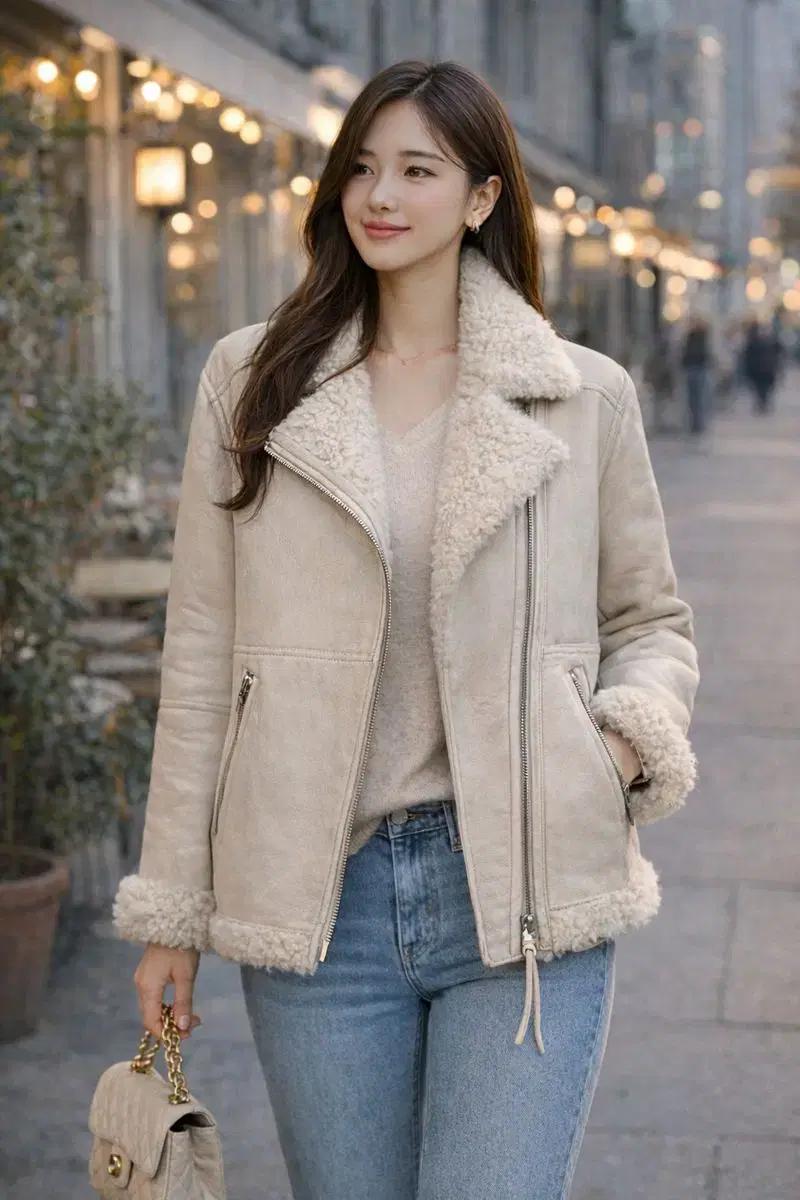 이로(IRO) 아이보리 무스탕 자켓 A62