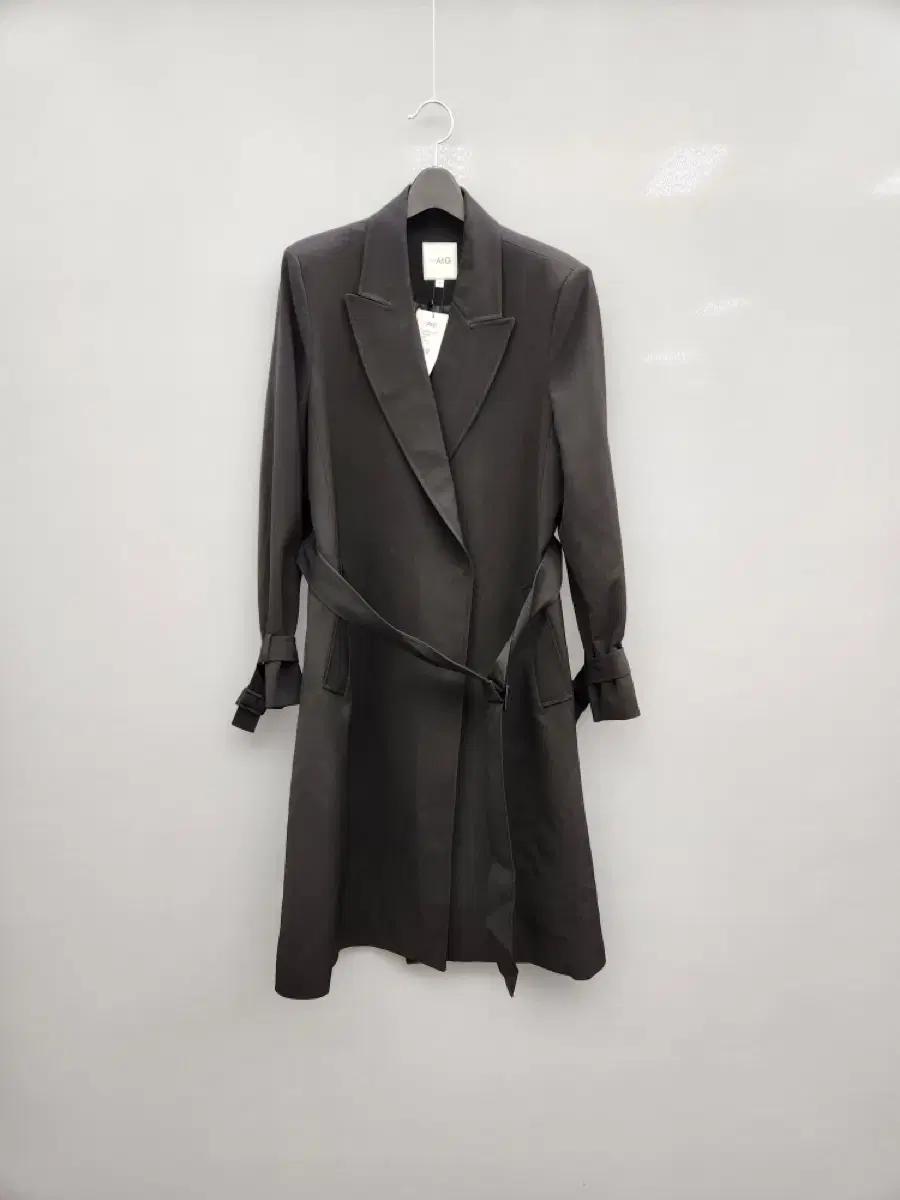 ATG 블랙 벨트 롱 트렌치코트