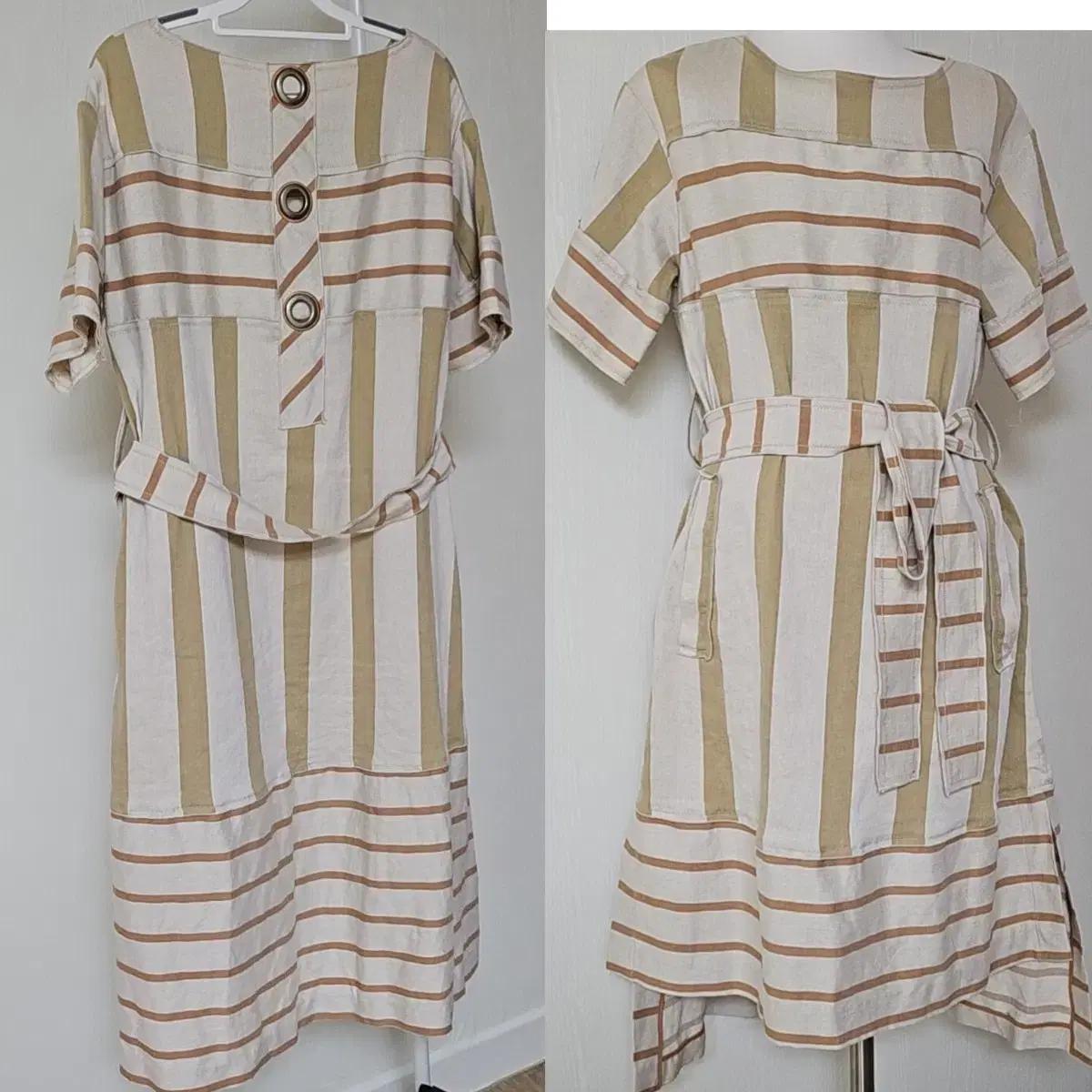 Obzee(~66)스트라이프 린넨 원피스