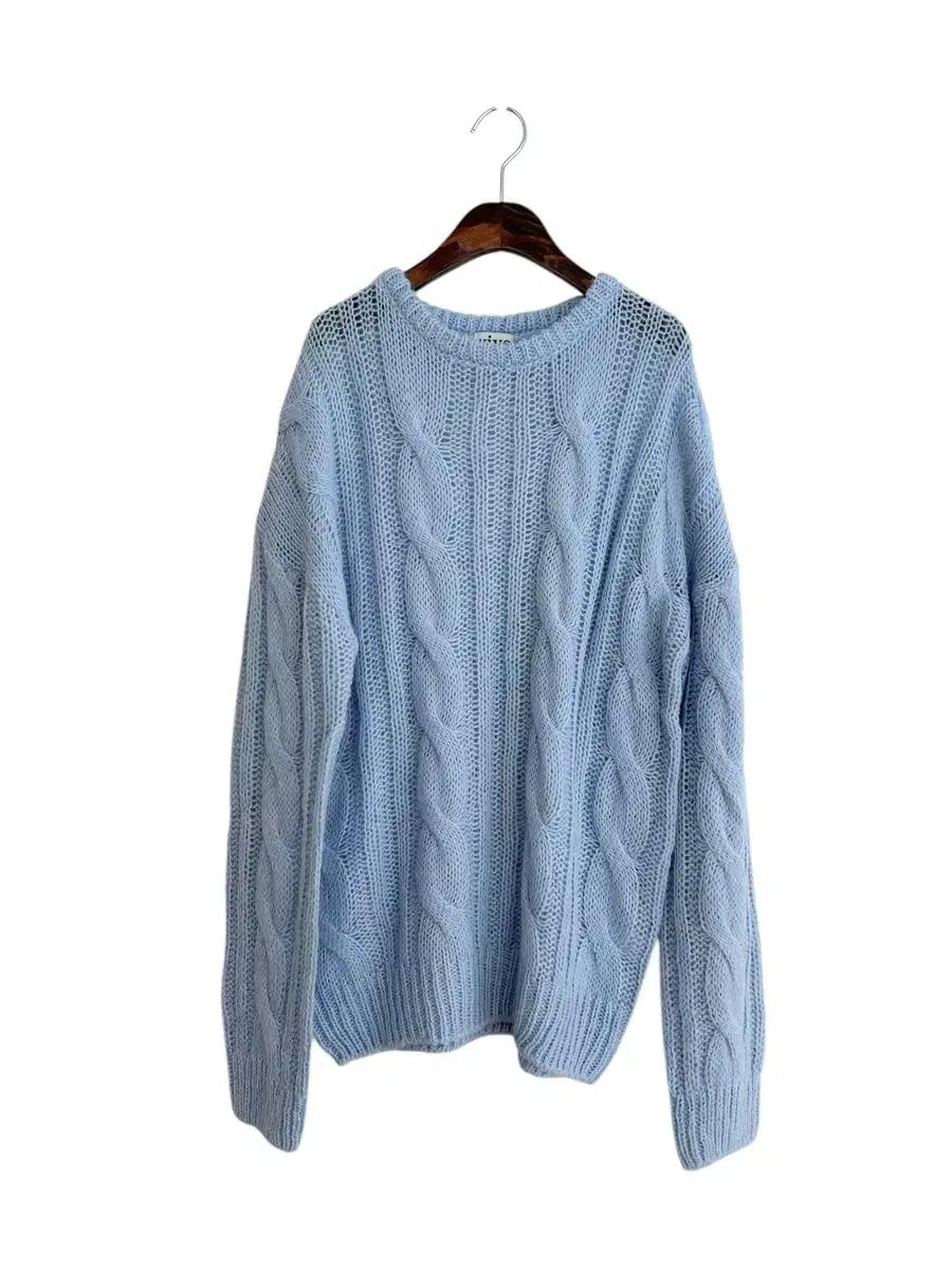 교신안함)알파카 케이블 루즈핏 니트-블루