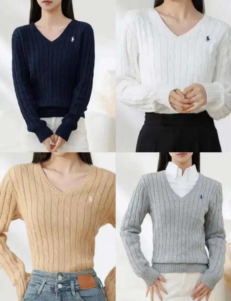 폴로 랄프로렌 브이넥 면/울 캐시미어 긴팔니트 우먼