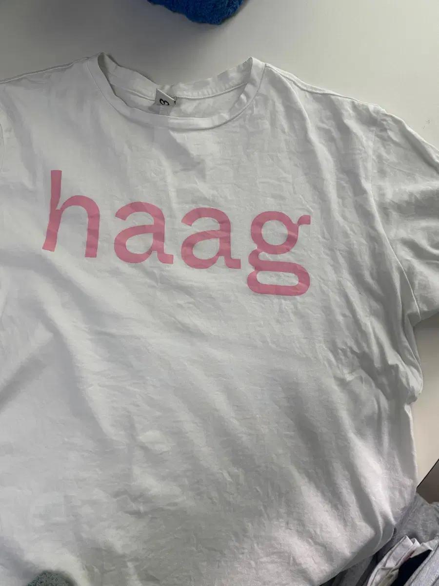 Haag 헤이그 버스데이 흰색 반팔 핑크
