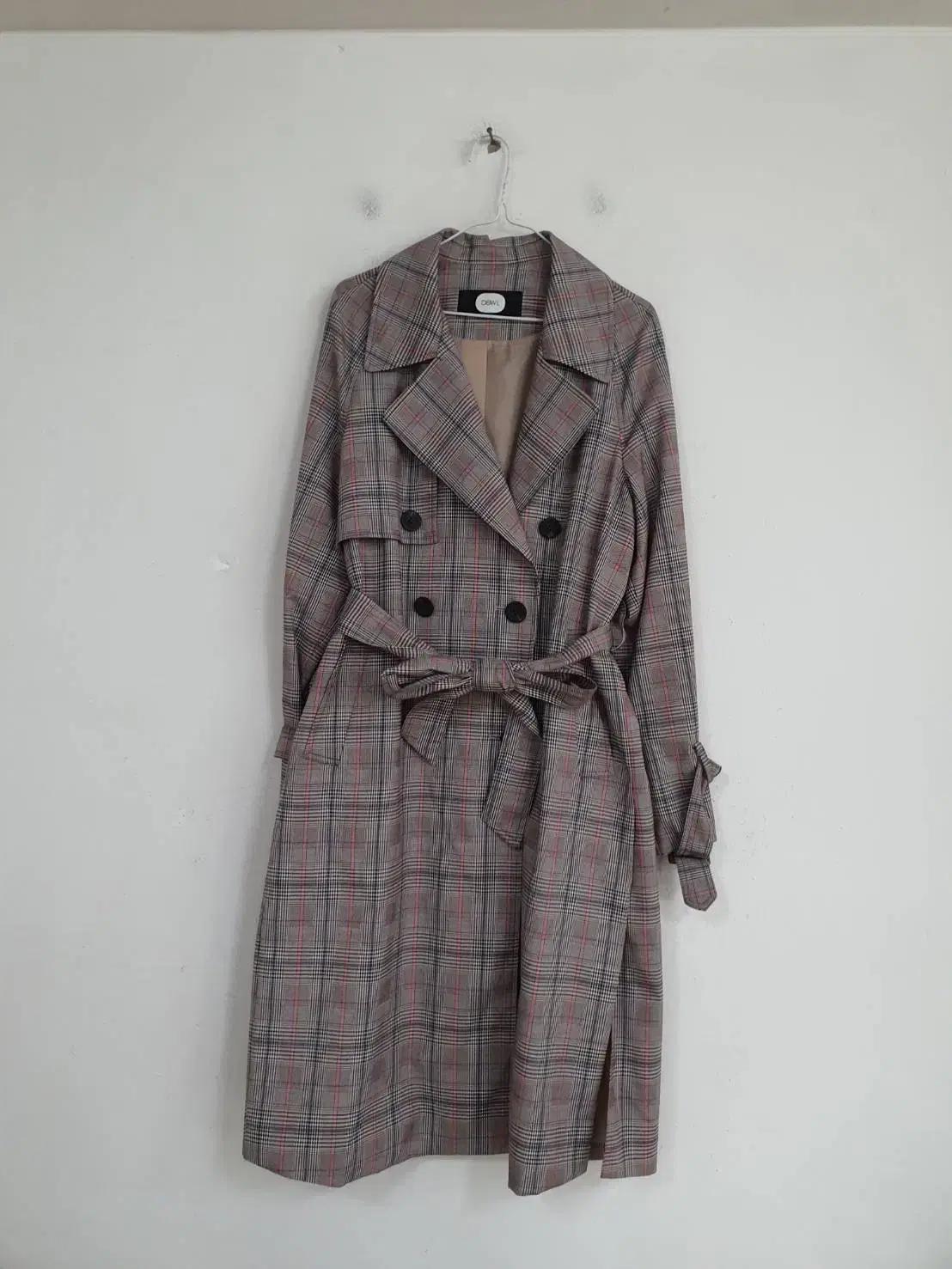 듀엘 여성 봄가을 체크 벨티드 롱 코트 55-66