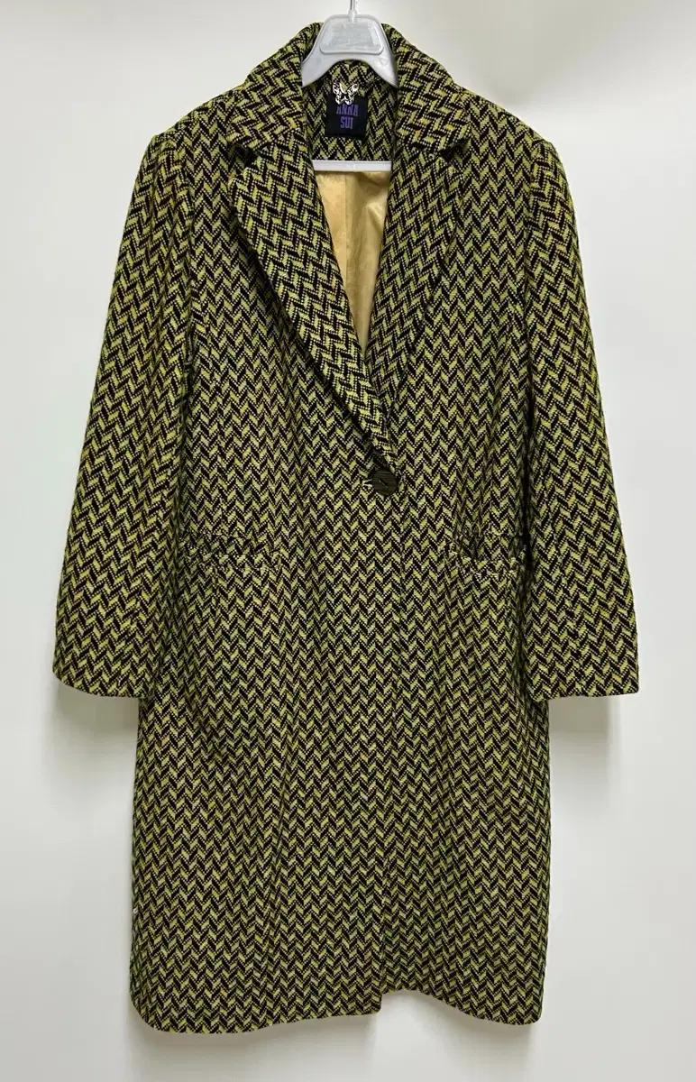 [여자_66]안나수이 옐로우 헤링본 싱글 롱 울코트