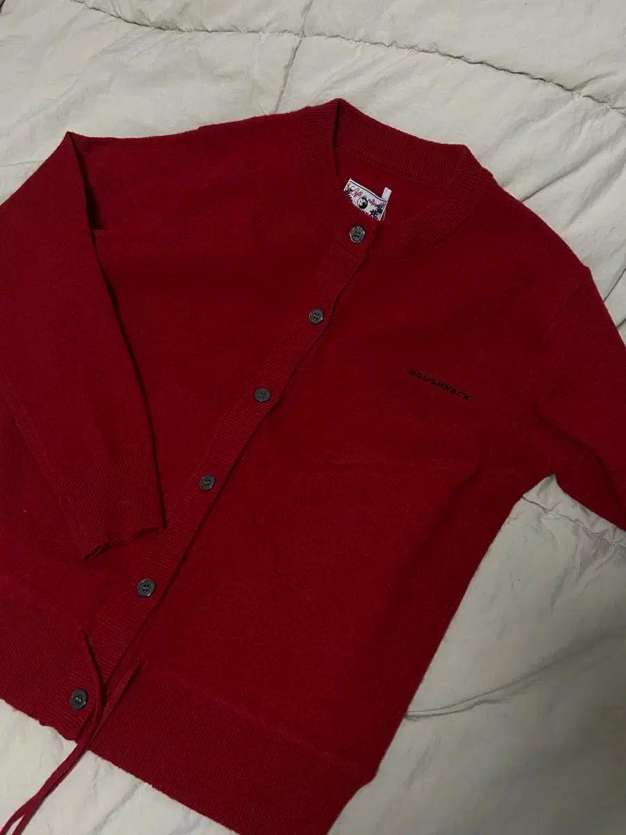 러프넥 울 가디건 레드