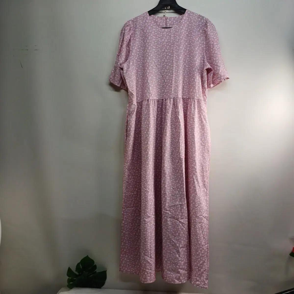 핑크 꽃무늬 롱 원피스 반팔90사이즈 여름510514