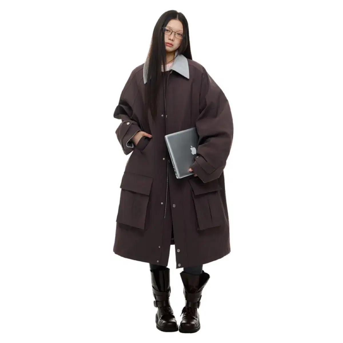 JIKOO 자켓 레트로 코듀로이 라펠 스티칭 롱 코튼 코트