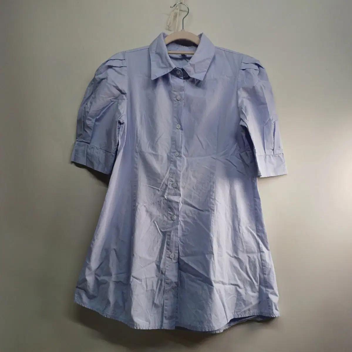 퍼프 반팔 셔츠 원피스 하늘색80사이즈 여름 510521