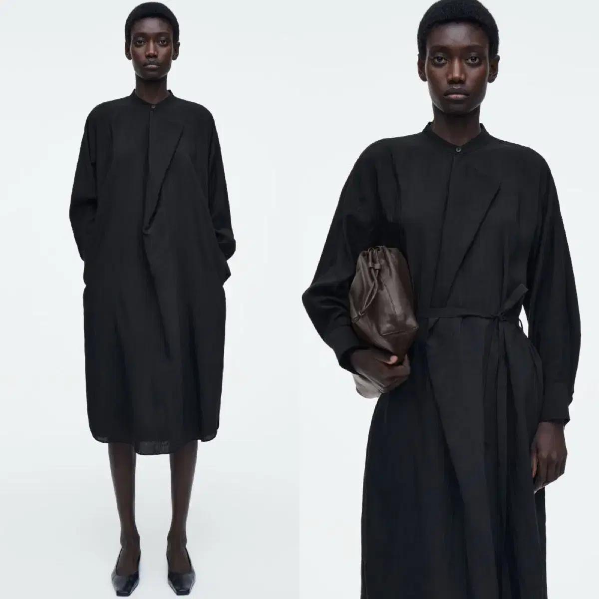 COS 코스 드레이프 벨티드 미디 원피스 (하객룩 추천)