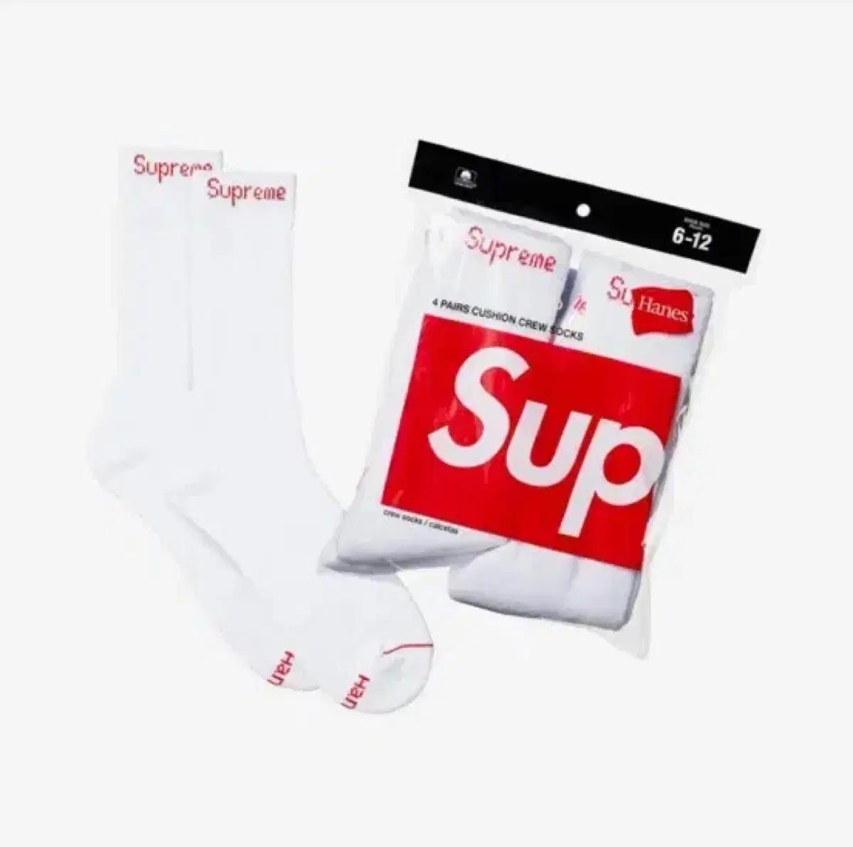 슈프림 헤인즈 양말Supreme Hanes Crew Socks White