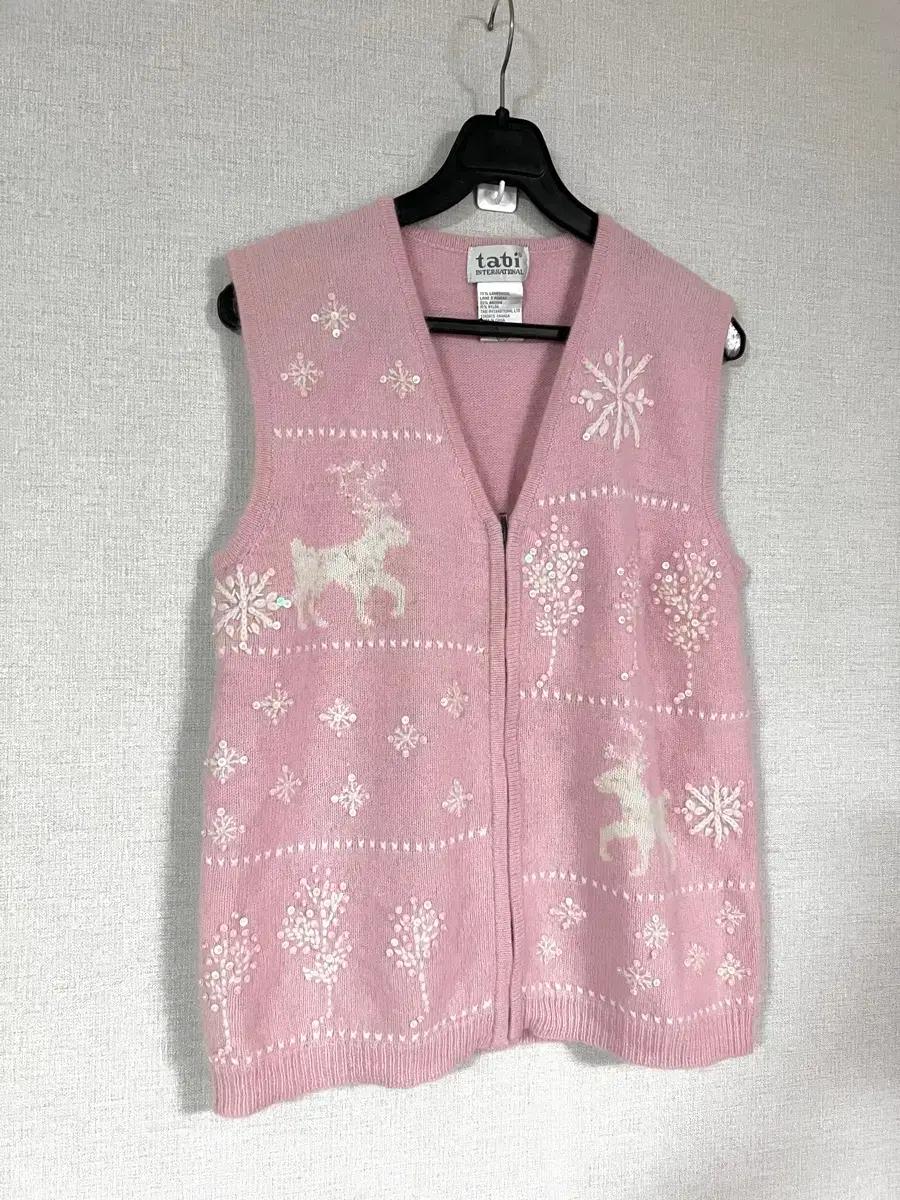 tabi 램스울 앙고라 빈티지 크리스마스 니트 조끼집업가디건베스트스팽글