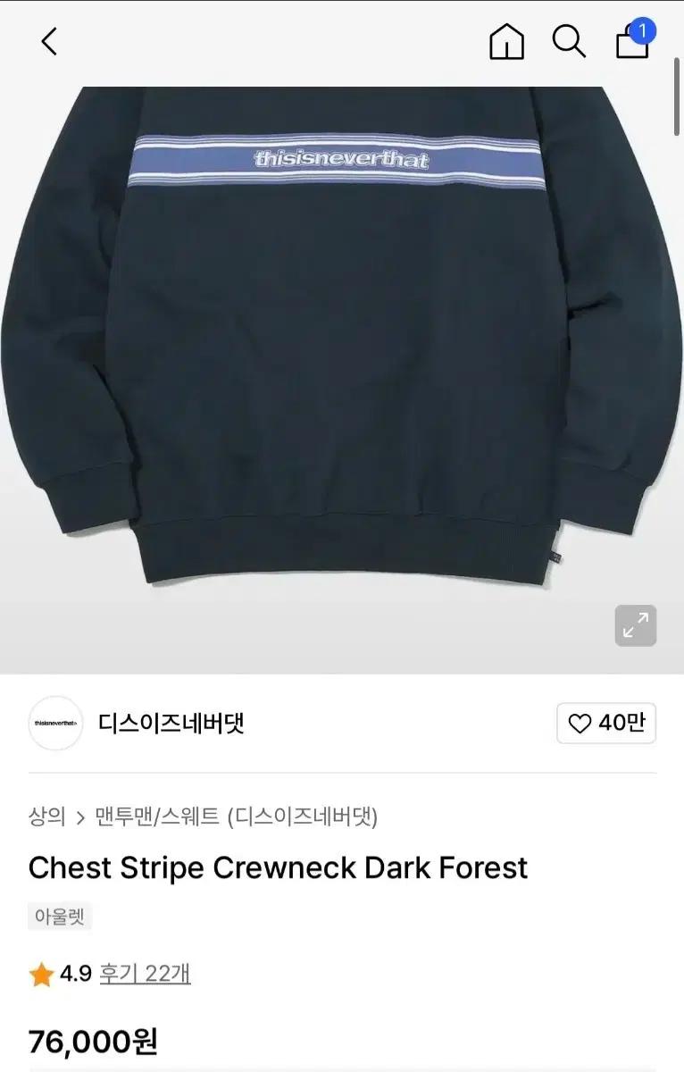 디스이즈네버댓 스트라이프 맨투맨 다크포레스트 XL