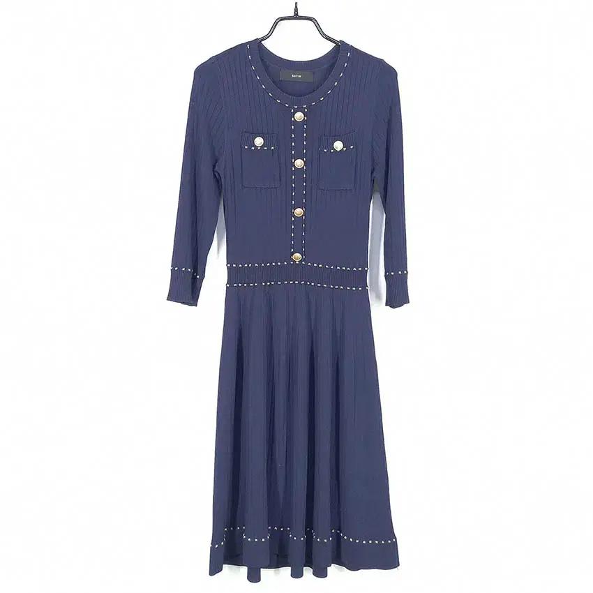 샤틴 여성 춘추 7부소매 얇은니트 미디원피스 네이비 (HU41049)