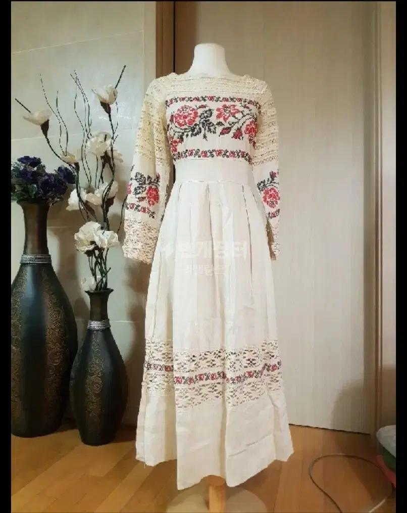 마소재 여름 자수 원피스 55(새옷)