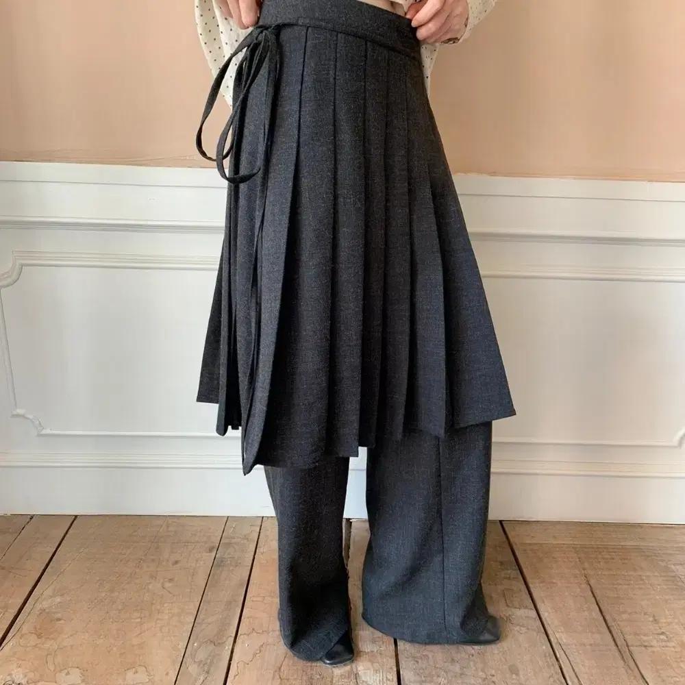 dorydory 플리츠 롱스커트 캐주얼 레이어드 팬츠