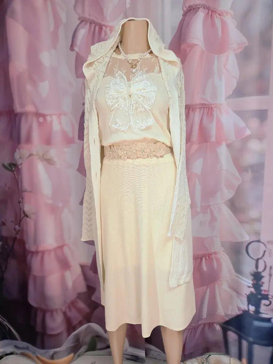 엑시즈팜 니트원피스x 후드가디건 코디세트 (벨트 포함)