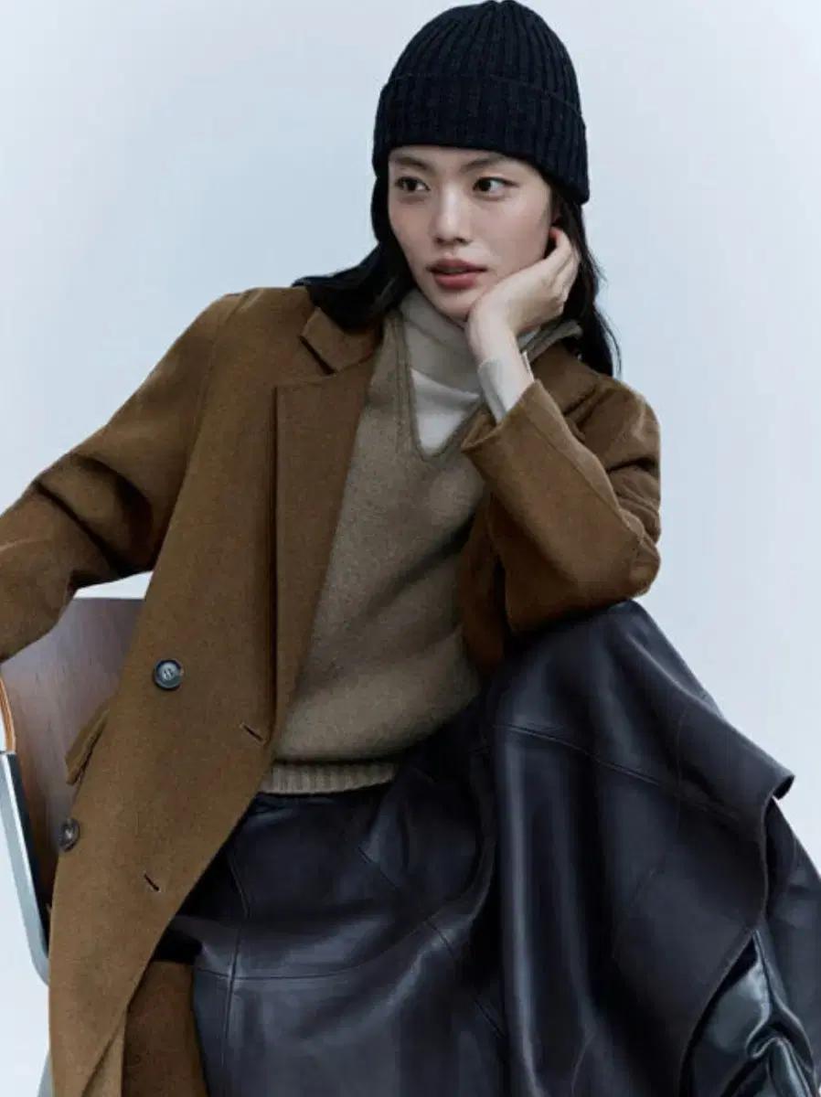 더엣지 울혼방 블랙 더블코트 66 (새상품)