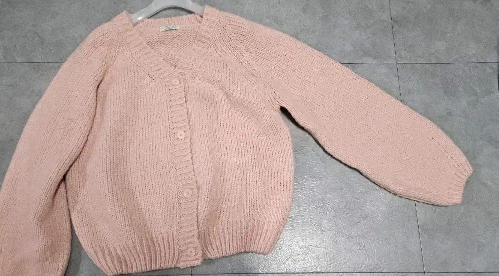 벌룬소매 핑크 니트 가디건