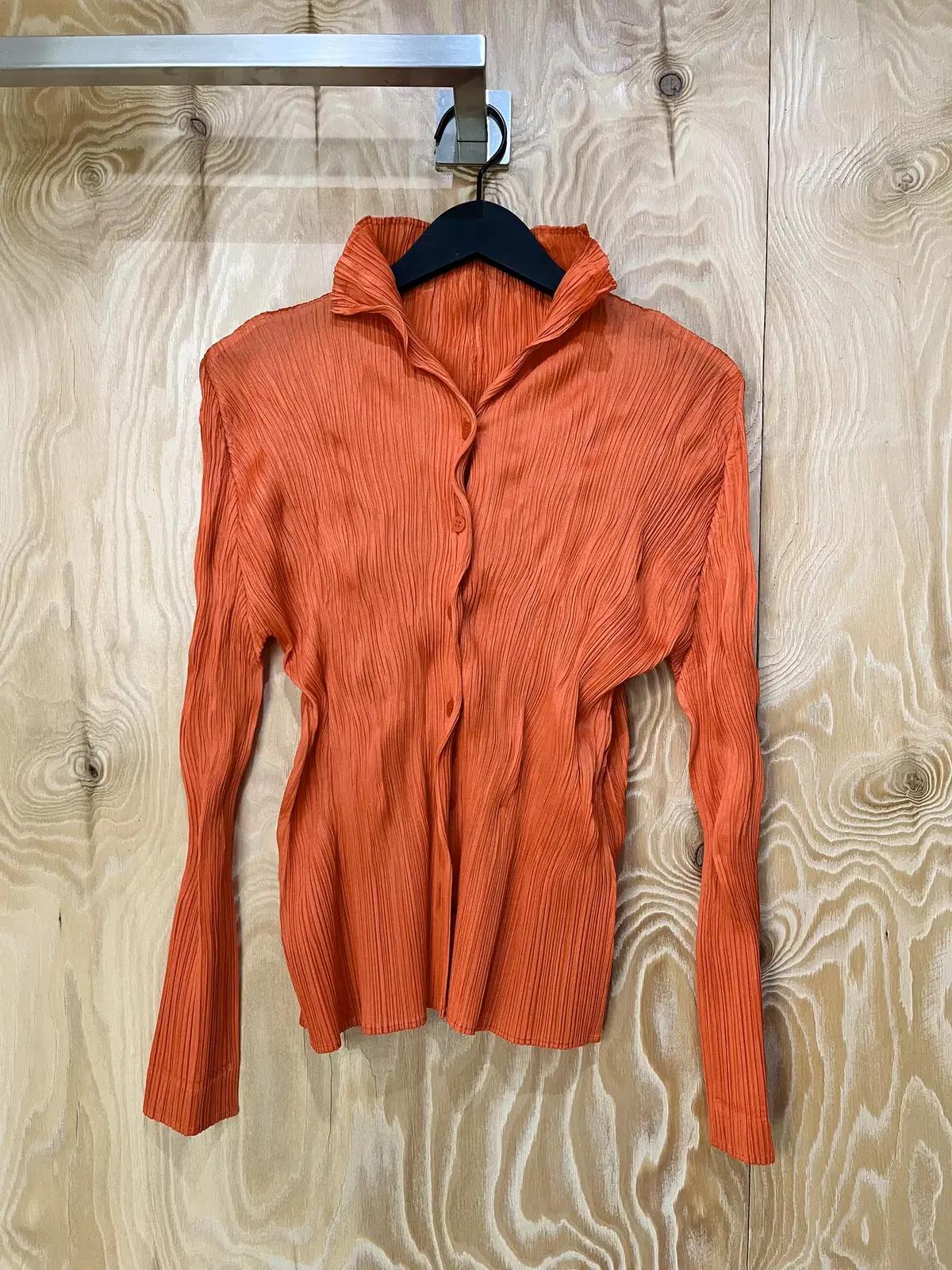 플리츠 플리즈 오렌지 플리츠 가디건