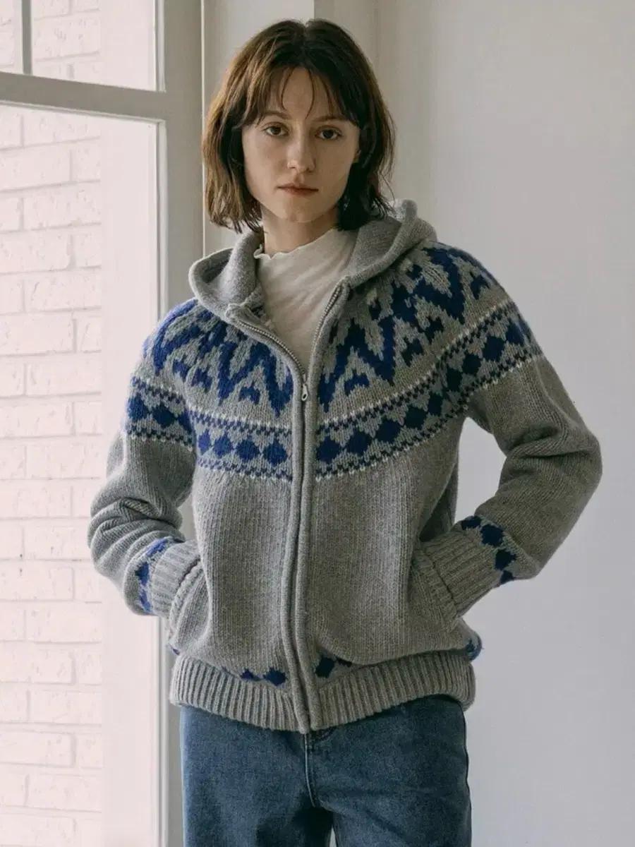 반원아틀리에 Nordic knit hood zip-up_Gray