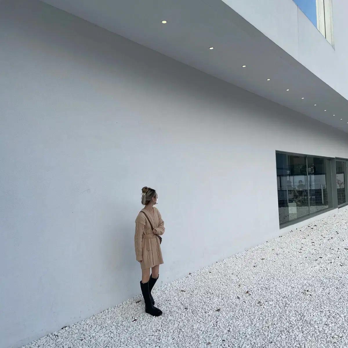 가을 허리끈 벨트 꽈배기 니트 미니 원피스 에이블리 키작녀 155cm