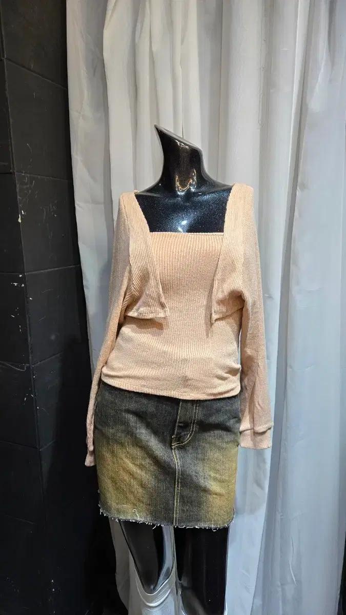 오픈가디건 벌룬소매 골지니트 베이지